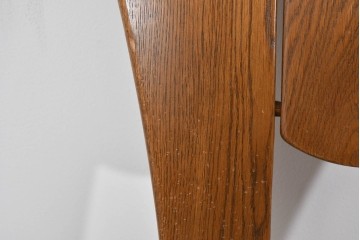 中古　美品　希少な廃番品　浜本工芸　オーク材　フェイクレザー　扇形背もたれのモダンなダイニングチェア3脚セット　(R-085641)