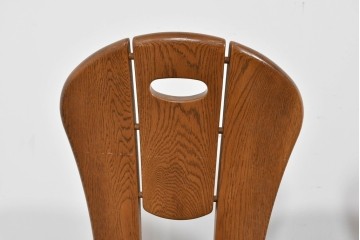 中古　美品　希少な廃番品　浜本工芸　オーク材　フェイクレザー　扇形背もたれのモダンなダイニングチェア3脚セット　(R-085641)