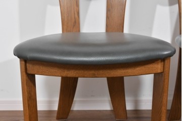 中古　美品　希少な廃番品　浜本工芸　オーク材　フェイクレザー　扇形背もたれのモダンなダイニングチェア3脚セット　(R-085641)