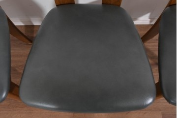 中古　美品　希少な廃番品　浜本工芸　オーク材　フェイクレザー　扇形背もたれのモダンなダイニングチェア3脚セット　(R-085641)