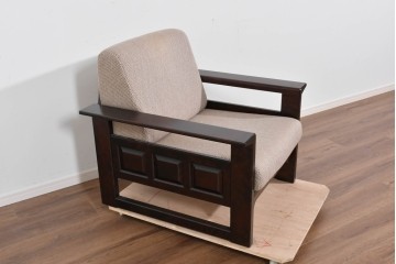 中古　美品　希少な廃番品　北海道民芸家具　HM220　重厚な木部フレームが魅力のイージーチェア　(R-085645)