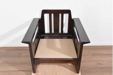 中古　美品　希少な廃番品　北海道民芸家具　HM220　重厚な木部フレームが魅力のイージーチェア　(R-085645)