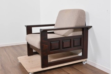 中古　美品　希少な廃番品　北海道民芸家具　HM220　重厚な木部フレームが魅力のイージーチェア　(R-085645)