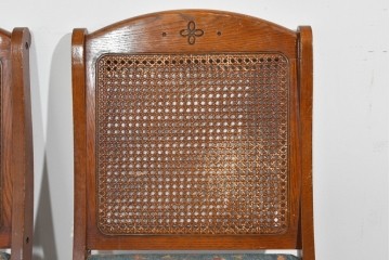 中古　三越家具(現カントリーハウス)　Brugge(ブルージュ)　籐張り背もたれとターニングレッグのサイドチェア2脚セット　(R-085646)