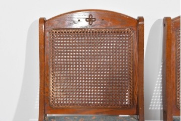 中古　三越家具(現カントリーハウス)　Brugge(ブルージュ)　籐張り背もたれとターニングレッグのサイドチェア2脚セット　(R-085646)