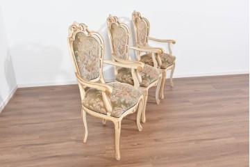 イタリアヴィンテージ　イタリア高級家具　SILIK(シリック)　華やかなロココ調装飾のダイニングチェア3脚　セット定価約124万円相当　(R-085648)