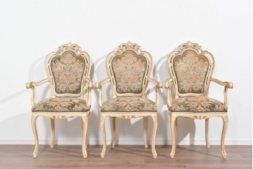 イタリアヴィンテージ　イタリア高級家具　SILIK(シリック)　華やかなロココ調装飾のダイニングチェア3脚　セット定価約124万円相当　(R-085648)