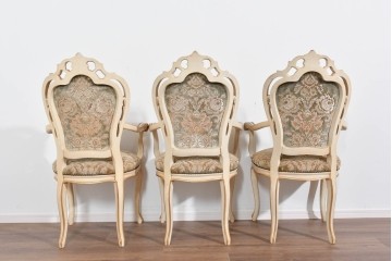 イタリアヴィンテージ　イタリア高級家具　SILIK(シリック)　華やかなロココ調装飾のダイニングチェア3脚　セット定価約124万円相当　(R-085648)