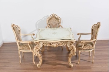 イタリアヴィンテージ　イタリア高級家具　SILIK(シリック)　華やかなロココ調装飾のダイニングチェア3脚　セット定価約124万円相当　(R-085648)