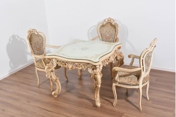 イタリアヴィンテージ　イタリア高級家具　SILIK(シリック)　華やかなロココ調装飾のダイニングチェア3脚　セット定価約124万円相当　(R-085648)