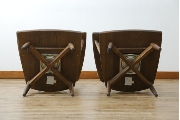 中古　美品　ナガノインテリア　タモ材　ゆったりとした座面フォルムが心地よい回転式ダイニングチェア2脚セット　(R-085651)