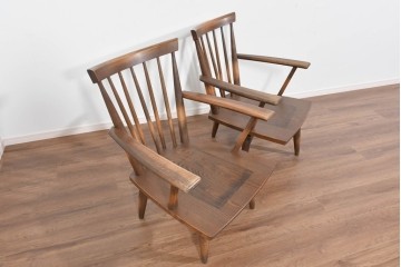 中古　美品　ナガノインテリア　タモ材　ゆったりとした座面フォルムが心地よい回転式ダイニングチェア2脚セット　(R-085651)