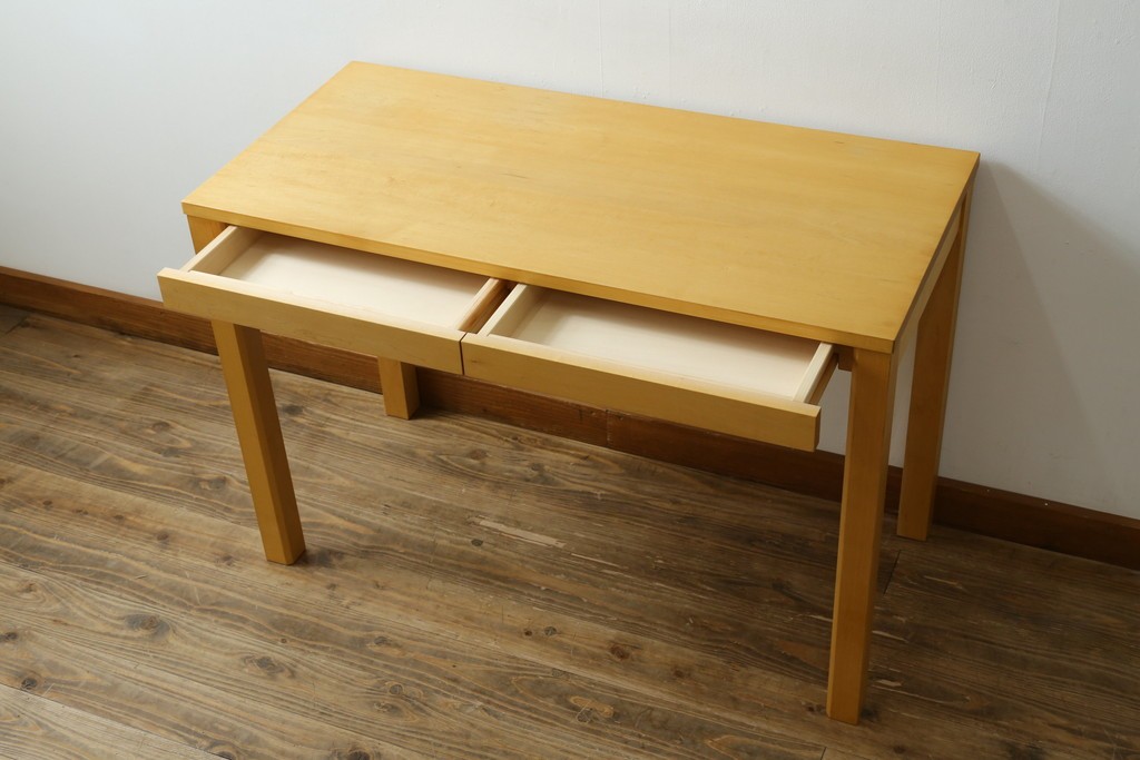 中古　美品　杉工場　木と風シリーズ　メープル材　直線的なデザインが美しいデスク・チェア・デスクワゴンの3点セット　定価約15万円　(R-085660)