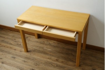 中古　美品　杉工場　木と風シリーズ　メープル材　直線的なデザインが美しいデスク・チェア・デスクワゴンの3点セット　定価約15万円　(R-085660)