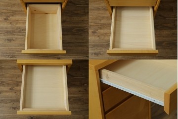 中古　美品　杉工場　木と風シリーズ　メープル材　直線的なデザインが美しいデスク・チェア・デスクワゴンの3点セット　定価約15万円　(R-085660)