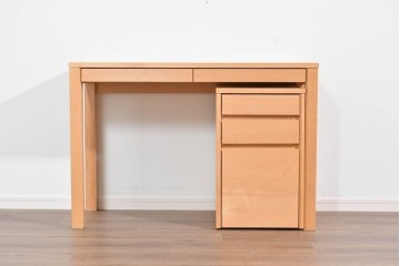 中古　美品　杉工場　木と風シリーズ　メープル材　直線的なデザインが美しいデスク・チェア・デスクワゴンの3点セット　定価約15万円　(R-085660)