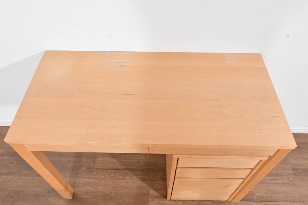 中古　美品　杉工場　木と風シリーズ　メープル材　直線的なデザインが美しいデスク・チェア・デスクワゴンの3点セット　定価約15万円　(R-085660)