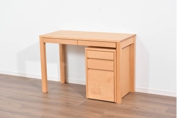 中古　美品　杉工場　木と風シリーズ　メープル材　直線的なデザインが美しいデスク・チェア・デスクワゴンの3点セット　定価約15万円　(R-085660)