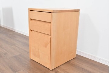 中古　美品　杉工場　木と風シリーズ　メープル材　直線的なデザインが美しいデスク・チェア・デスクワゴンの3点セット　定価約15万円　(R-085660)