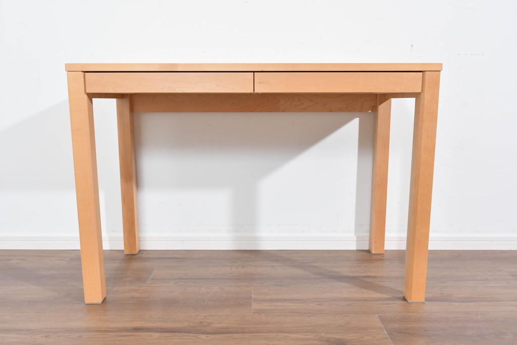 中古　美品　杉工場　木と風シリーズ　メープル材　直線的なデザインが美しいデスク・チェア・デスクワゴンの3点セット　定価約15万円　(R-085660)