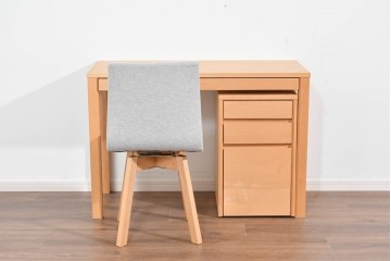 中古　美品　杉工場　木と風シリーズ　メープル材　直線的なデザインが美しいデスク・チェア・デスクワゴンの3点セット　定価約15万円　(R-085660)