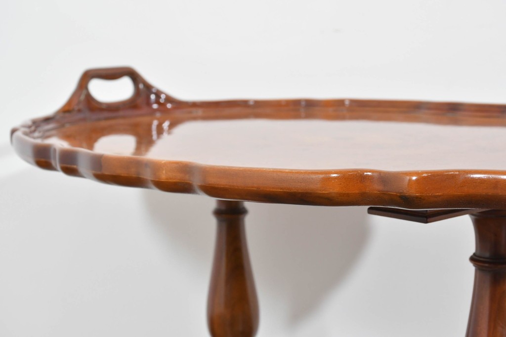 中古　美品　JANSEN(ジャンセン)　マホガニー材　縁取りの意匠が優雅なオーバルティーテーブル　定価約10万円　(R-085665)