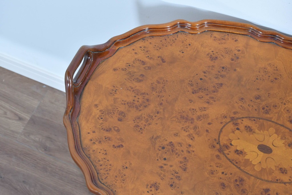 中古　美品　JANSEN(ジャンセン)　マホガニー材　縁取りの意匠が優雅なオーバルティーテーブル　定価約10万円　(R-085665)