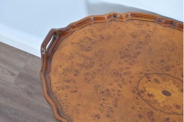 中古　美品　JANSEN(ジャンセン)　マホガニー材　縁取りの意匠が優雅なオーバルティーテーブル　定価約10万円　(R-085665)