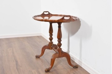 中古　美品　JANSEN(ジャンセン)　マホガニー材　縁取りの意匠が優雅なオーバルティーテーブル　定価約10万円　(R-085665)