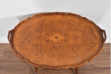 中古　美品　JANSEN(ジャンセン)　マホガニー材　縁取りの意匠が優雅なオーバルティーテーブル　定価約10万円　(R-085665)