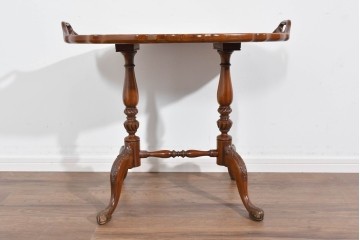 中古　美品　JANSEN(ジャンセン)　マホガニー材　縁取りの意匠が優雅なオーバルティーテーブル　定価約10万円　(R-085665)