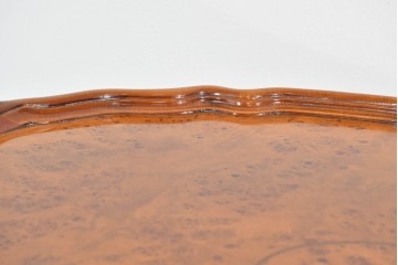 中古　美品　JANSEN(ジャンセン)　マホガニー材　縁取りの意匠が優雅なオーバルティーテーブル　定価約10万円　(R-085665)