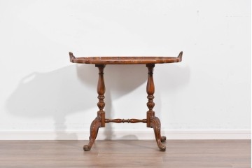 中古　美品　JANSEN(ジャンセン)　マホガニー材　縁取りの意匠が優雅なオーバルティーテーブル　定価約10万円　(R-085665)