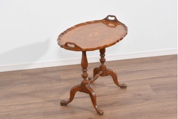 中古　美品　JANSEN(ジャンセン)　マホガニー材　縁取りの意匠が優雅なオーバルティーテーブル　定価約10万円　(R-085665)