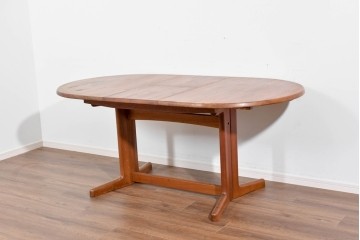 和製ヴィンテージ　青林製作所　チーク無垢材　木目の濃淡や色合いが印象的なエクステンションテーブル　(R-085668)