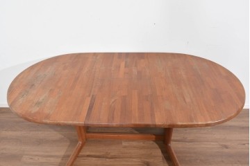 和製ヴィンテージ　青林製作所　チーク無垢材　木目の濃淡や色合いが印象的なエクステンションテーブル　(R-085668)