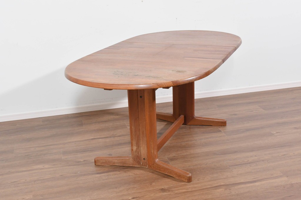 和製ヴィンテージ　青林製作所　チーク無垢材　木目の濃淡や色合いが印象的なエクステンションテーブル　(R-085668)