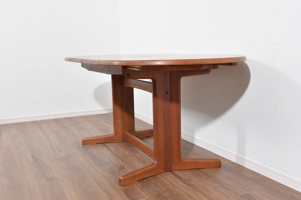 和製ヴィンテージ　青林製作所　チーク無垢材　木目の濃淡や色合いが印象的なエクステンションテーブル　(R-085668)