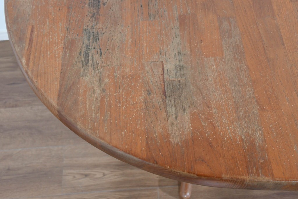 和製ヴィンテージ　青林製作所　チーク無垢材　木目の濃淡や色合いが印象的なエクステンションテーブル　(R-085668)