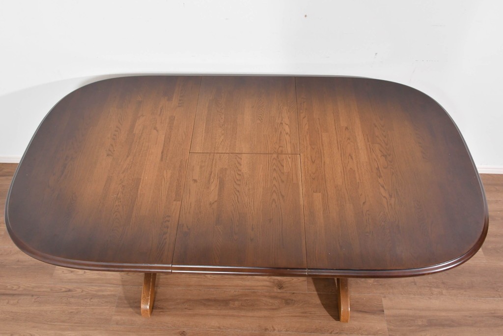 中古　飛騨産業　キツツキマーク　穂高シリーズ　ナラ材　木目の美しさと落ち着いた風合いが楽しめるエクステンションテーブル　(R-085670)