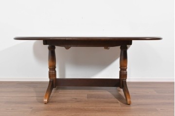 中古　飛騨産業　キツツキマーク　穂高シリーズ　ナラ材　木目の美しさと落ち着いた風合いが楽しめるエクステンションテーブル　(R-085670)