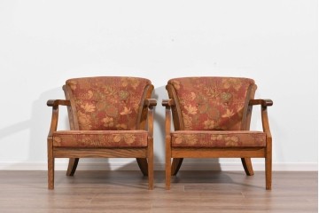 中古　三越家具(現カントリーハウス)　Brugge(ブルージュ)　クラシカルな草花文様のアームチェア2脚セット　(R-085671)