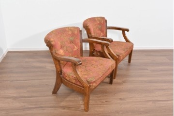 中古　三越家具(現カントリーハウス)　Brugge(ブルージュ)　クラシカルな草花文様のアームチェア2脚セット　(R-085671)