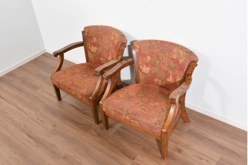 中古　三越家具(現カントリーハウス)　Brugge(ブルージュ)　クラシカルな草花文様のアームチェア2脚セット　(R-085671)