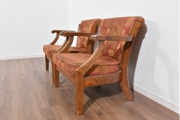 中古　三越家具(現カントリーハウス)　Brugge(ブルージュ)　クラシカルな草花文様のアームチェア2脚セット　(R-085671)