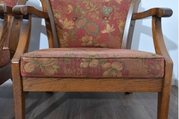 中古　三越家具(現カントリーハウス)　Brugge(ブルージュ)　クラシカルな草花文様のアームチェア2脚セット　(R-085671)