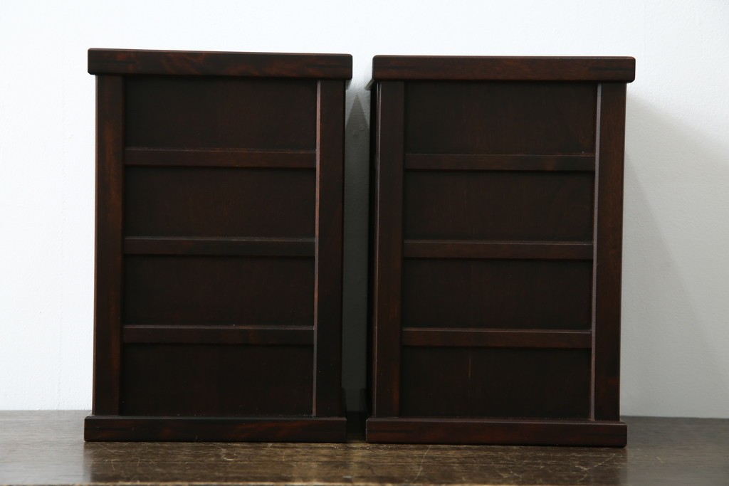 中古　希少な廃番品　北海道民芸家具　落ち着いた木肌と格子意匠が味わい深いゴミ箱2個セット　(R-085675)