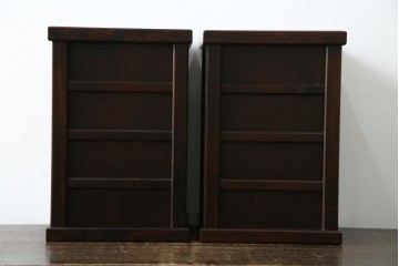 中古　希少な廃番品　北海道民芸家具　落ち着いた木肌と格子意匠が味わい深いゴミ箱2個セット　(R-085675)