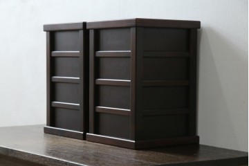 中古　希少な廃番品　北海道民芸家具　落ち着いた木肌と格子意匠が味わい深いゴミ箱2個セット　(R-085675)