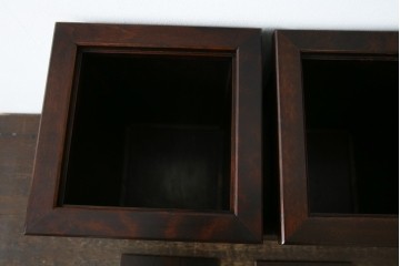 中古　希少な廃番品　北海道民芸家具　落ち着いた木肌と格子意匠が味わい深いゴミ箱2個セット　(R-085675)